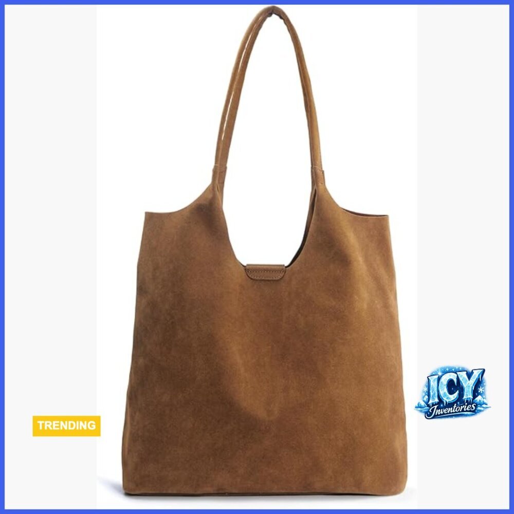 Soft Faux Suede Tote Bag with Magnetic Closure Hobo Handbag